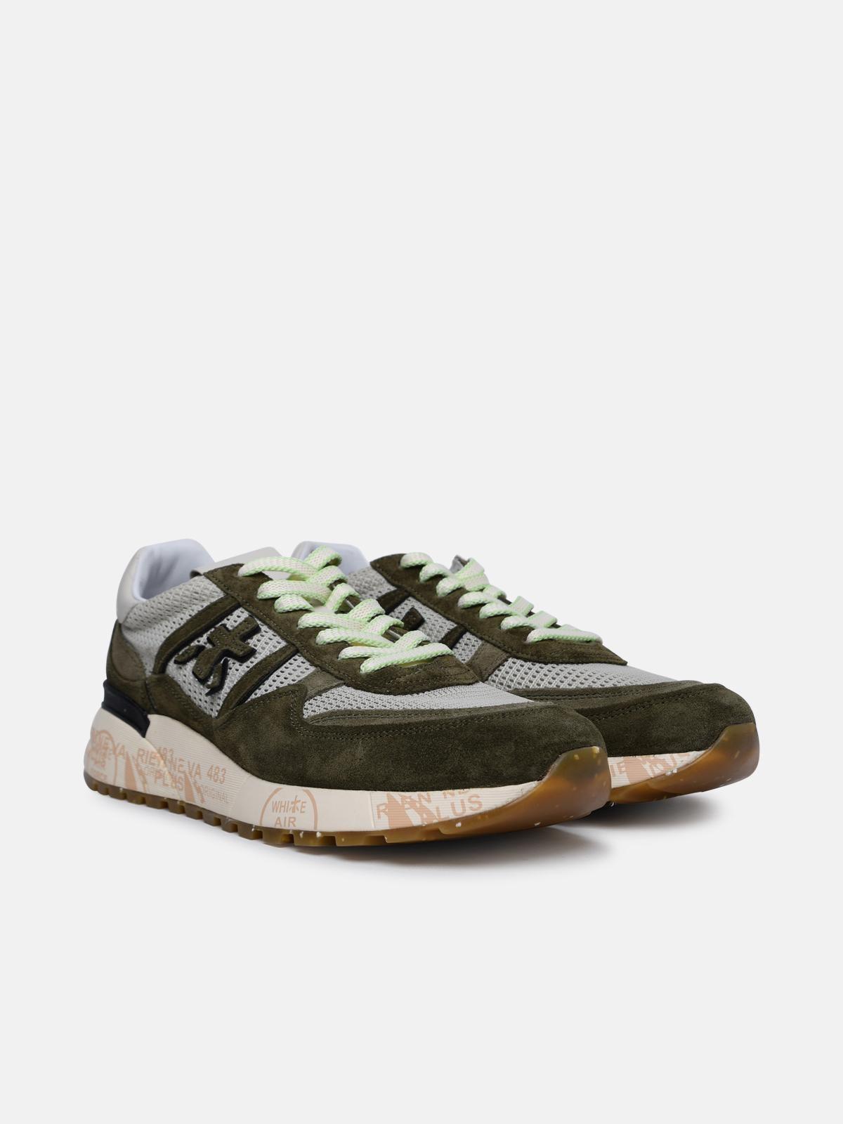 'LANDECK' SNEAKERS IN LEATHER AND GREEN FABRIC