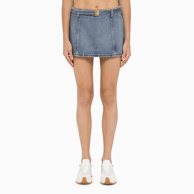 Miu Miu Light Blue Cotton Denim Miniskirt Women