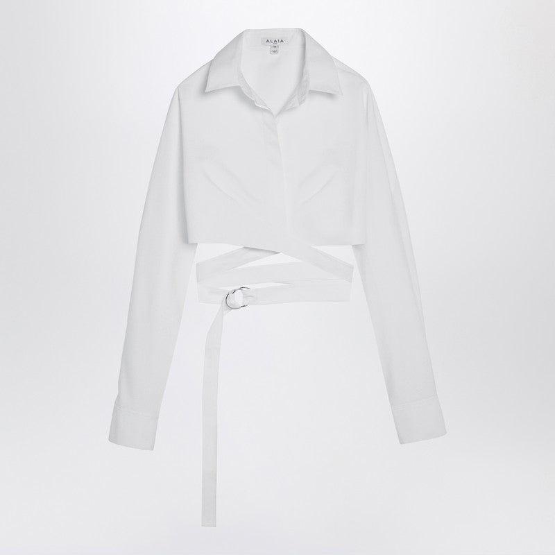 Alaia White Cotton Crossover Shirt Women