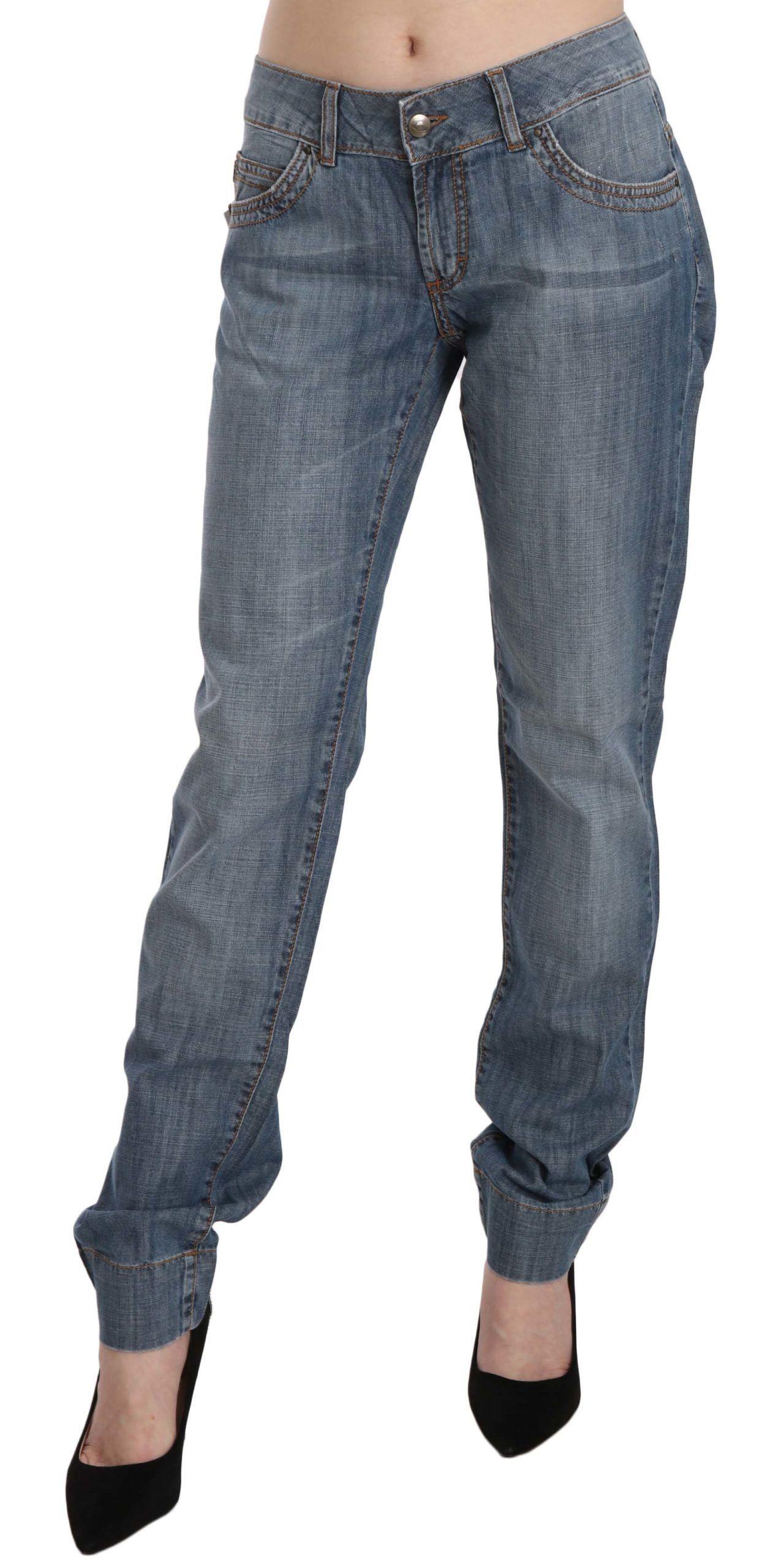 Just Cavalli Blue Washed Cotton Low Waist Slim Fit Denim Pants