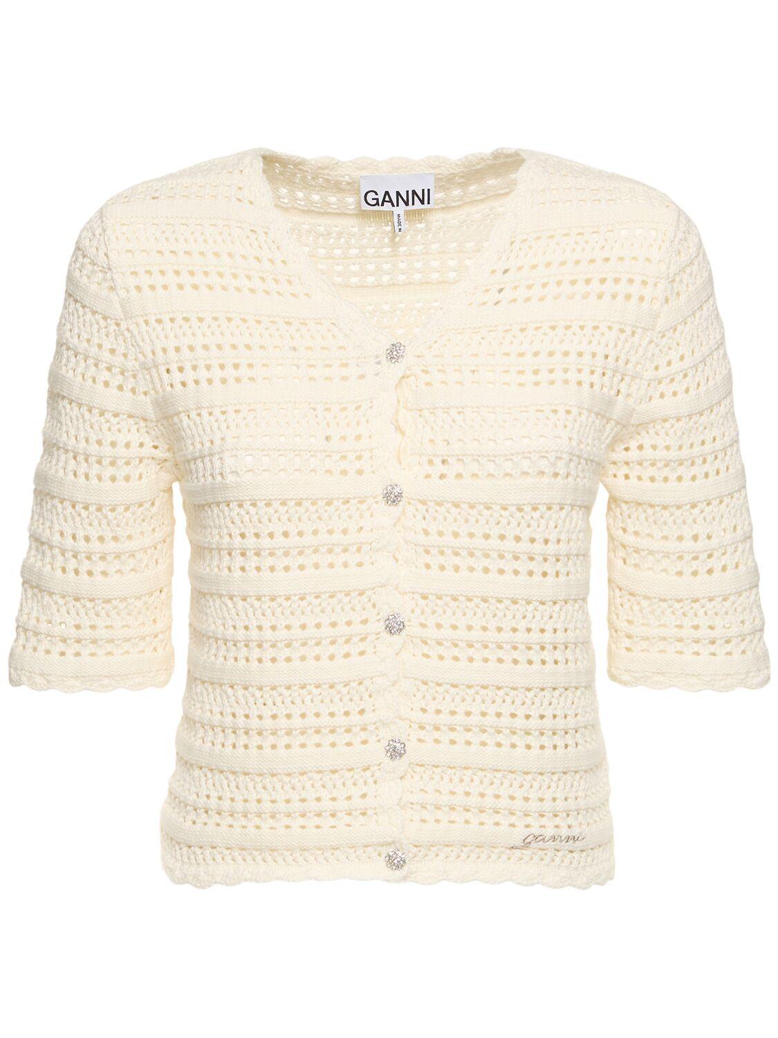 Cotton pointelle cardigan