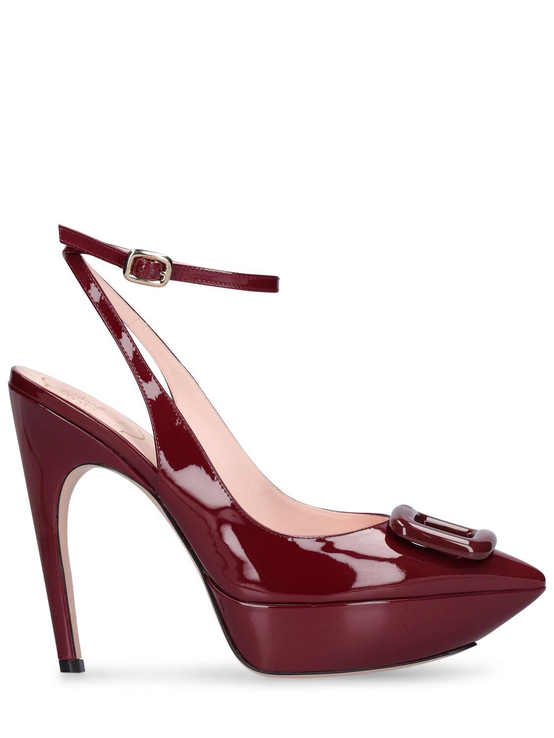 125mm Choc patent leather slingbacks