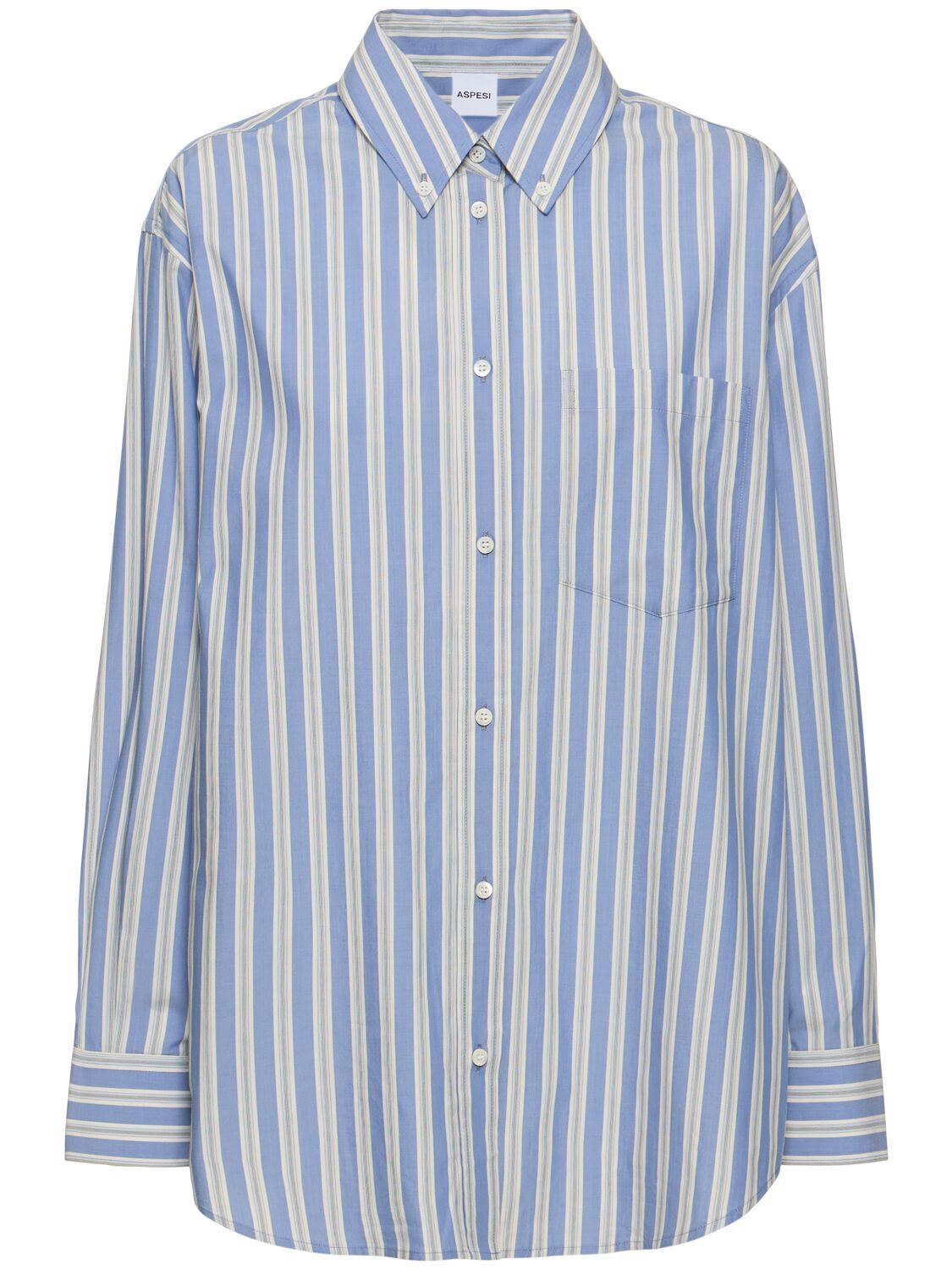 Striped cotton blend poplin shirt