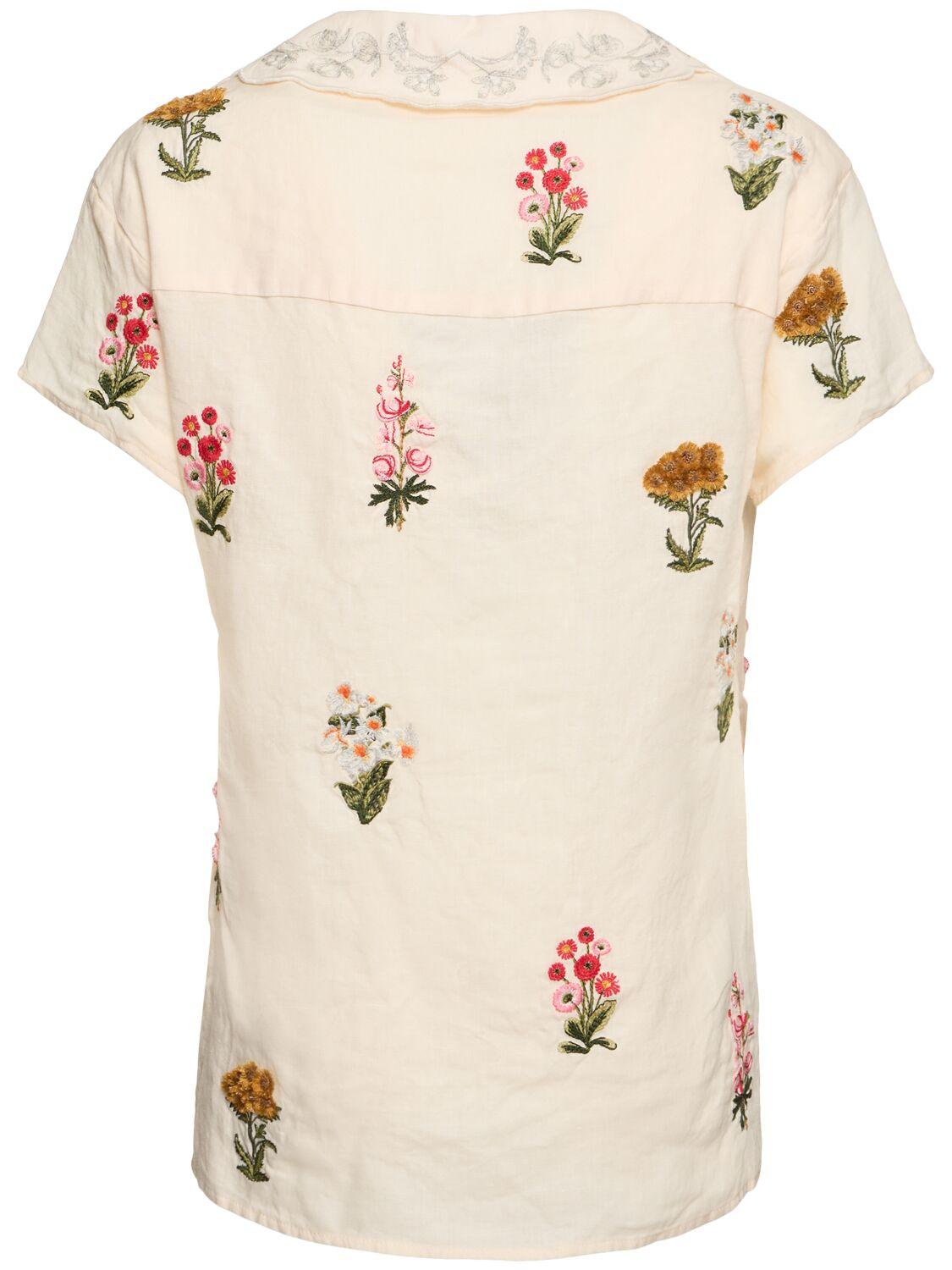 Calma embroidered linen wrap shirt