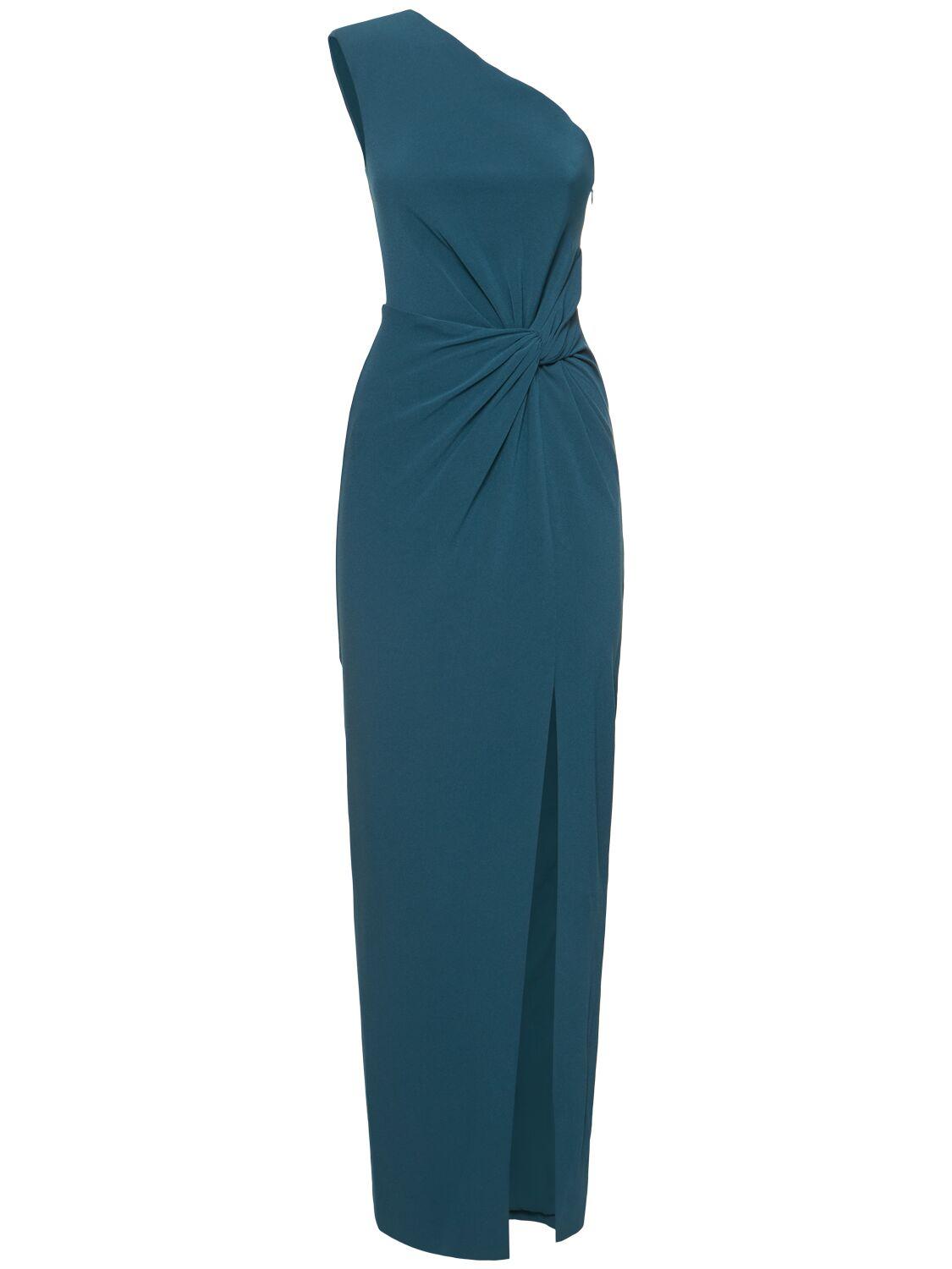 Asymmetric satin crepe maxi dress