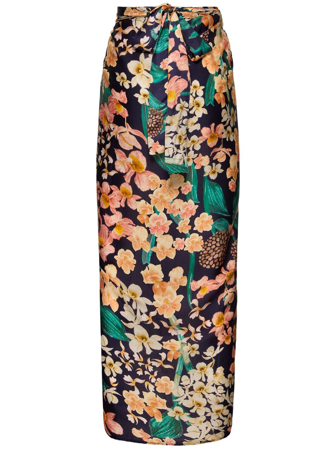 Lavanda floral print maxi sarong skirt