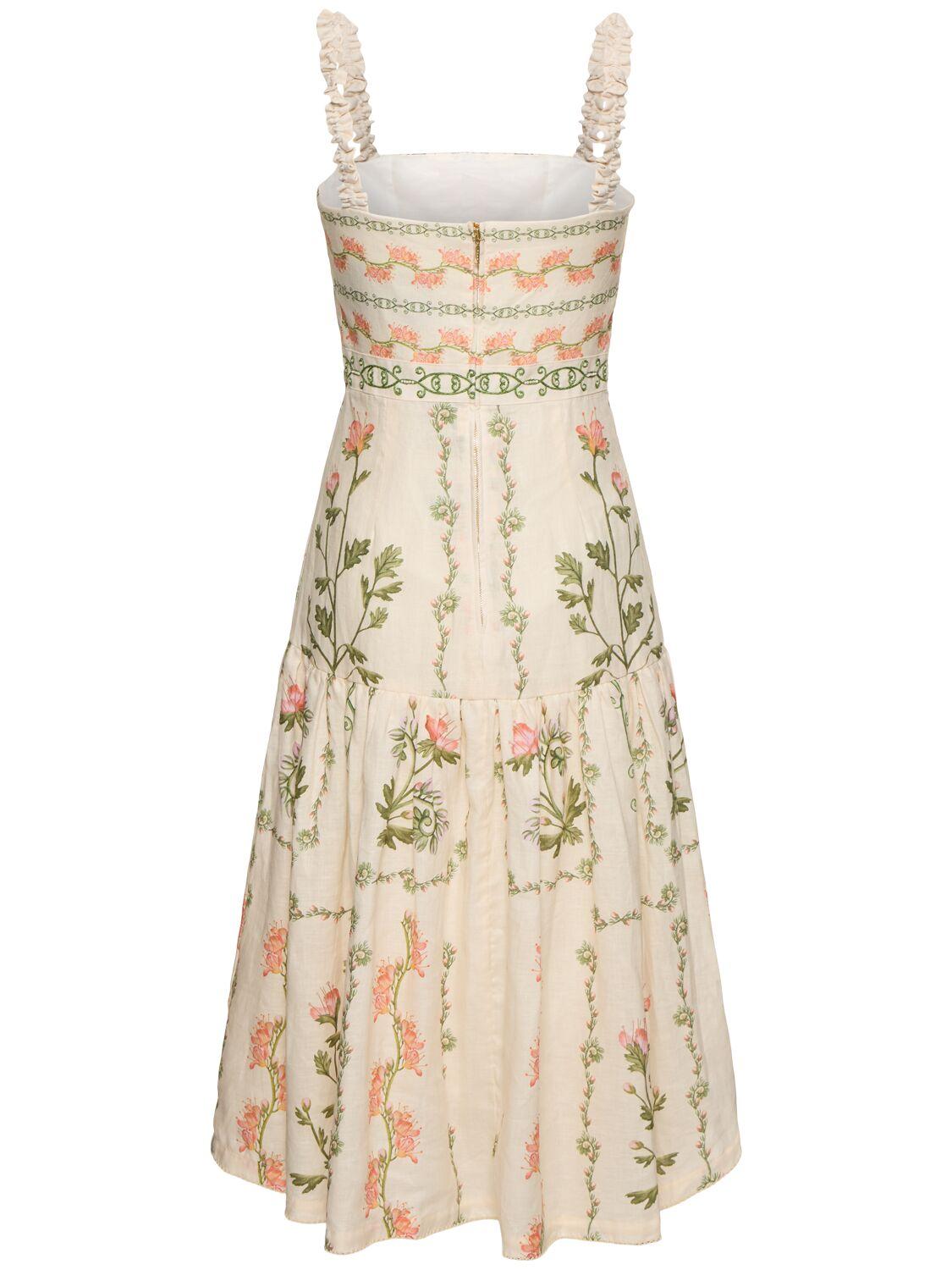 Nispero flowers linen midi dress