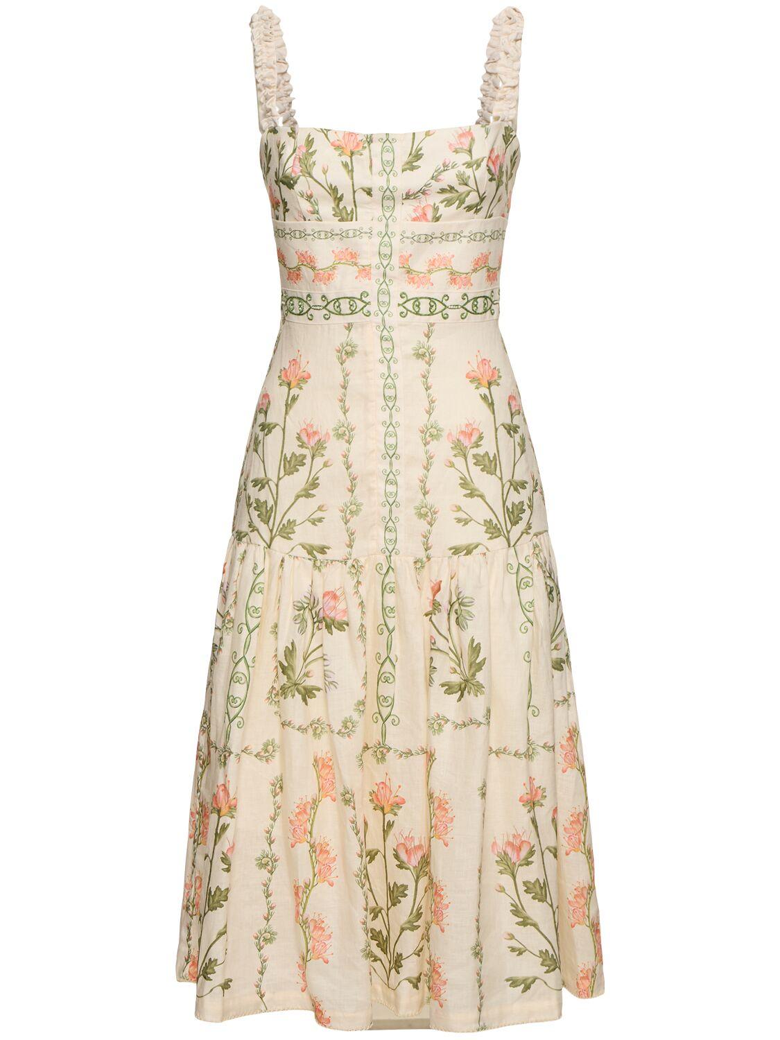 Nispero flowers linen midi dress