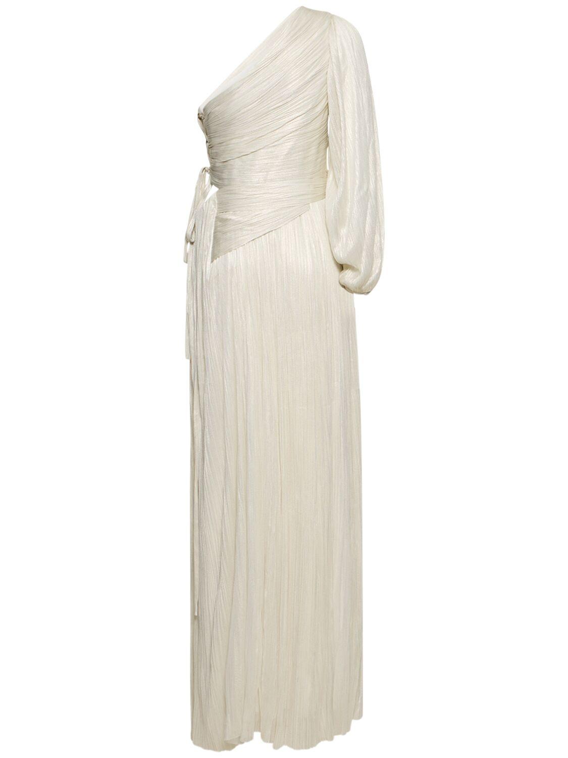 Beatriz silk tulle one sleeve long dress