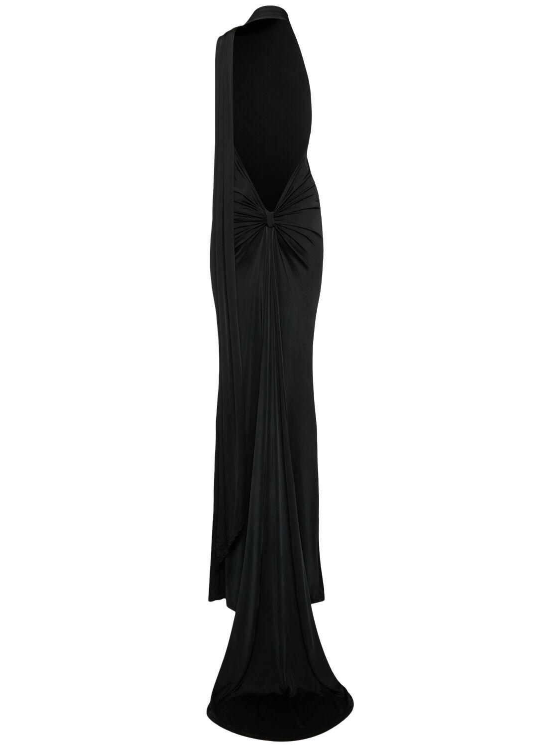 Draped halter gown w/scarf