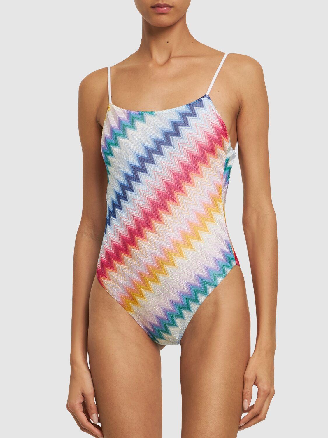 Chevron knit one piece swimsuit