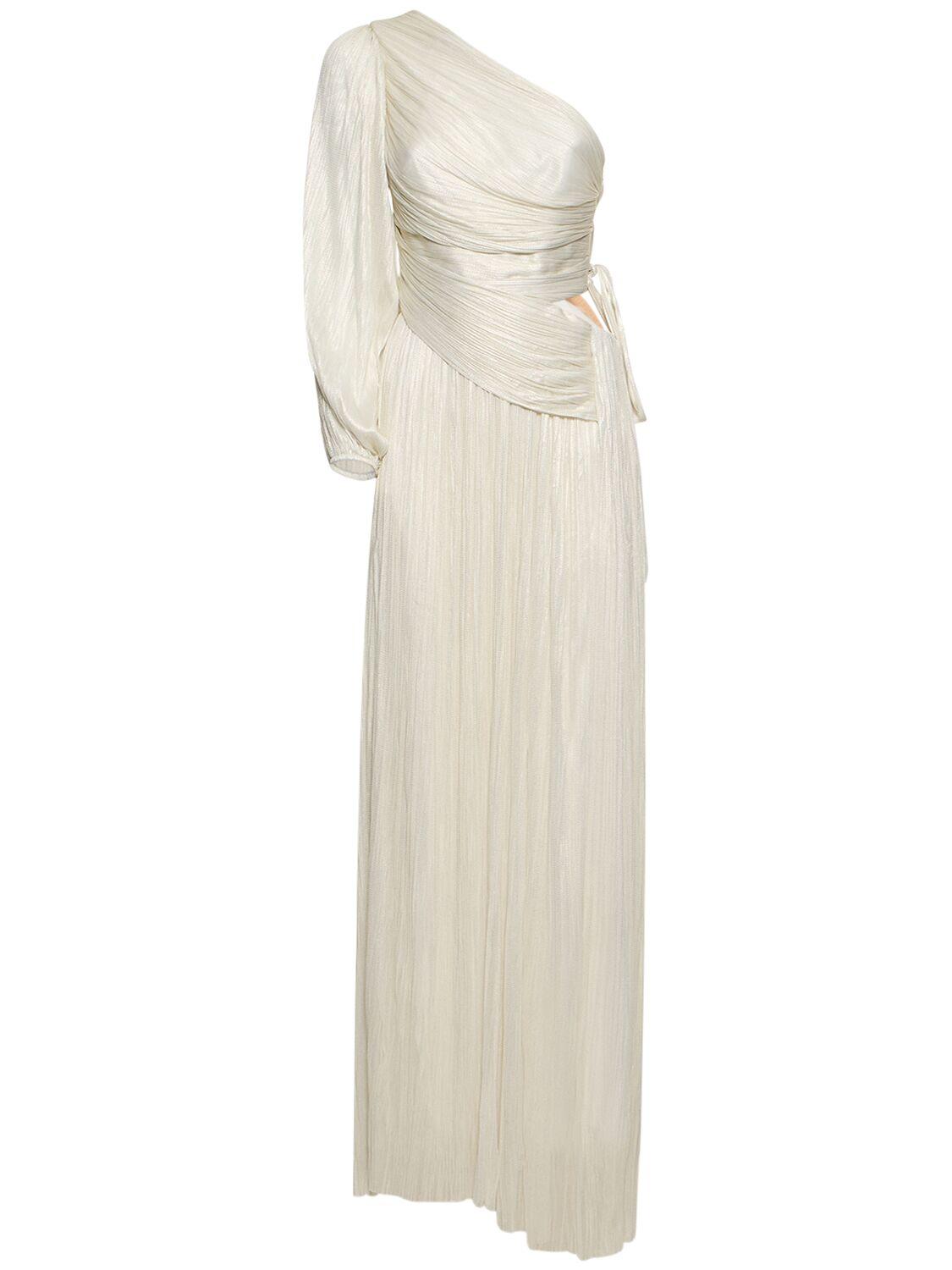 Beatriz silk tulle one sleeve long dress