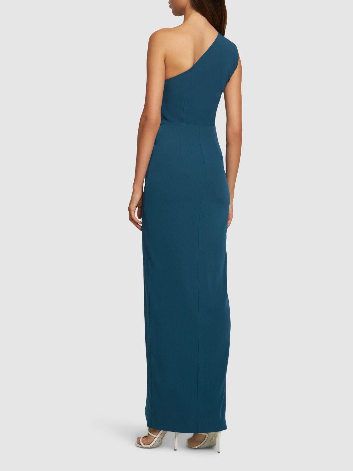 Asymmetric satin crepe maxi dress