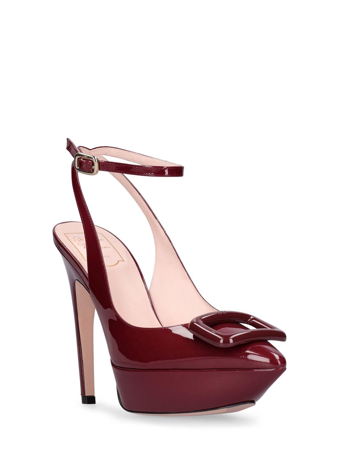 125mm Choc patent leather slingbacks