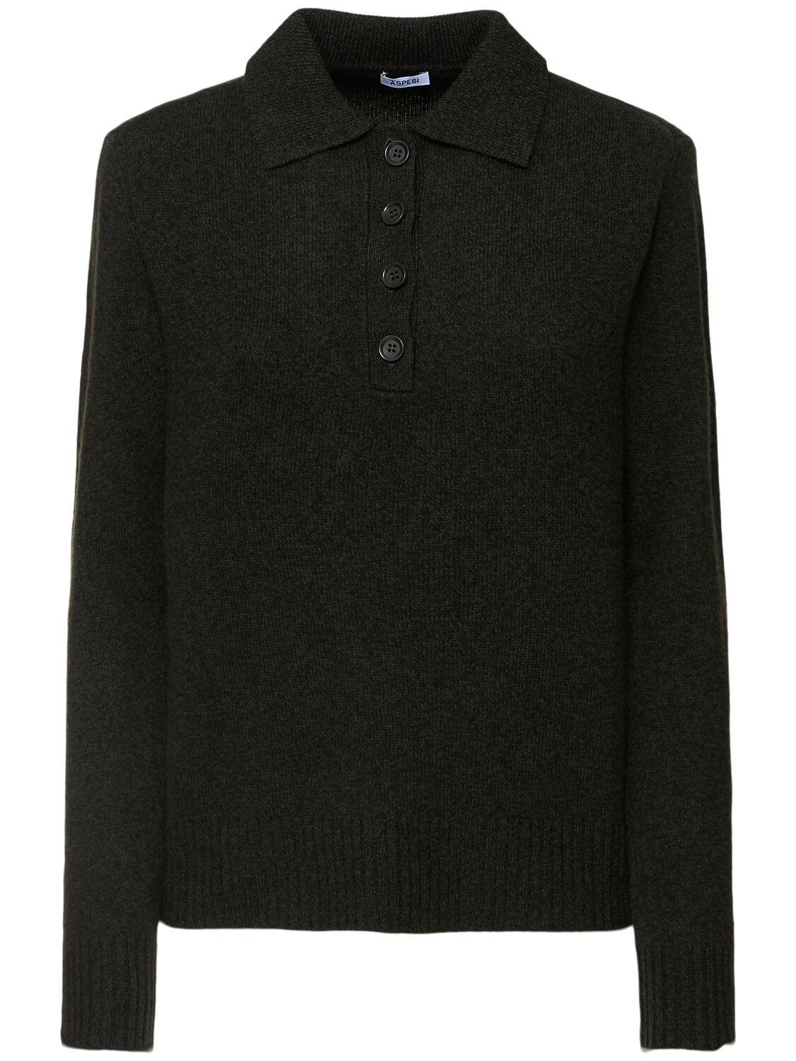 Wool knit polo sweater