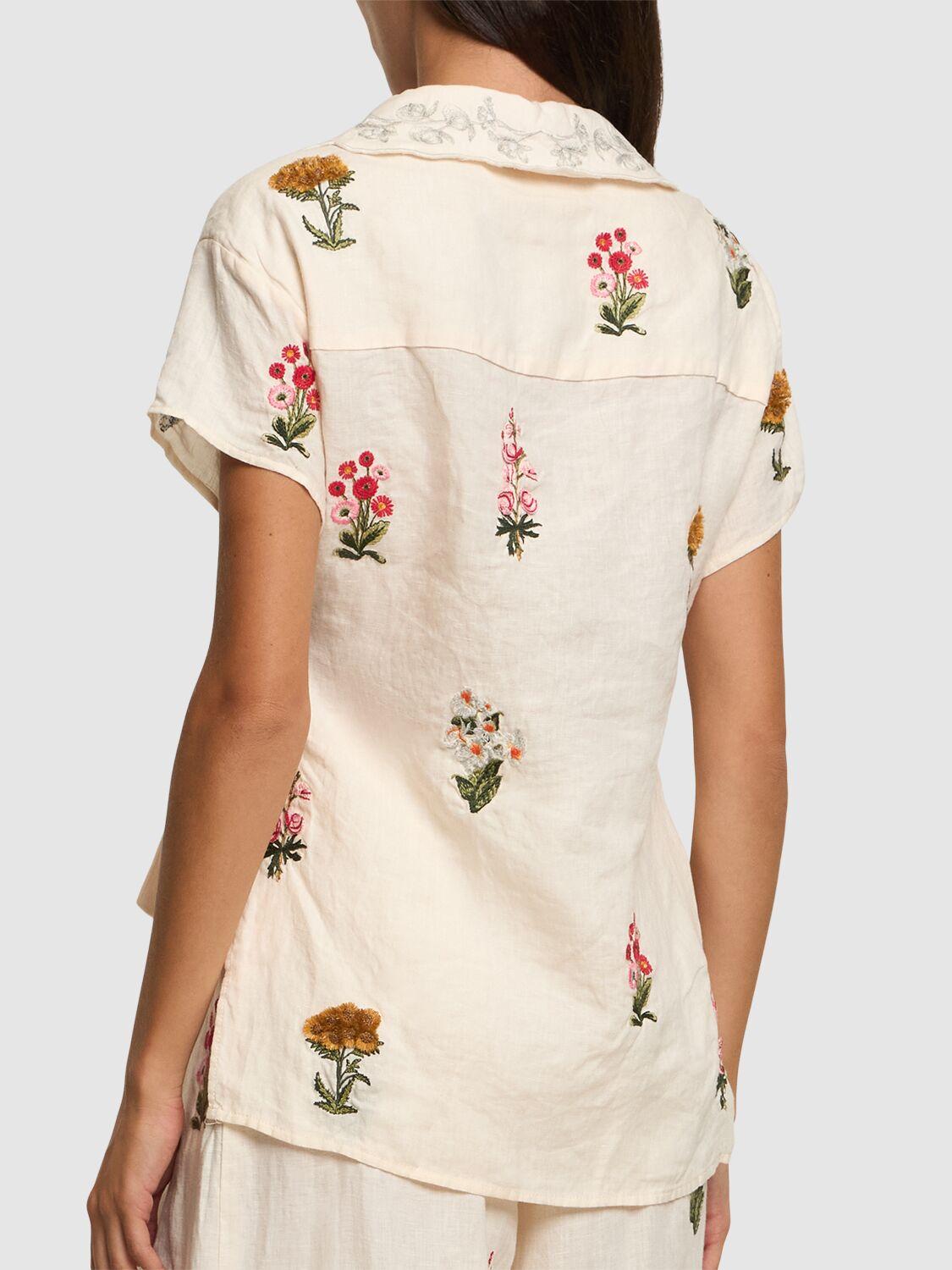 Calma embroidered linen wrap shirt