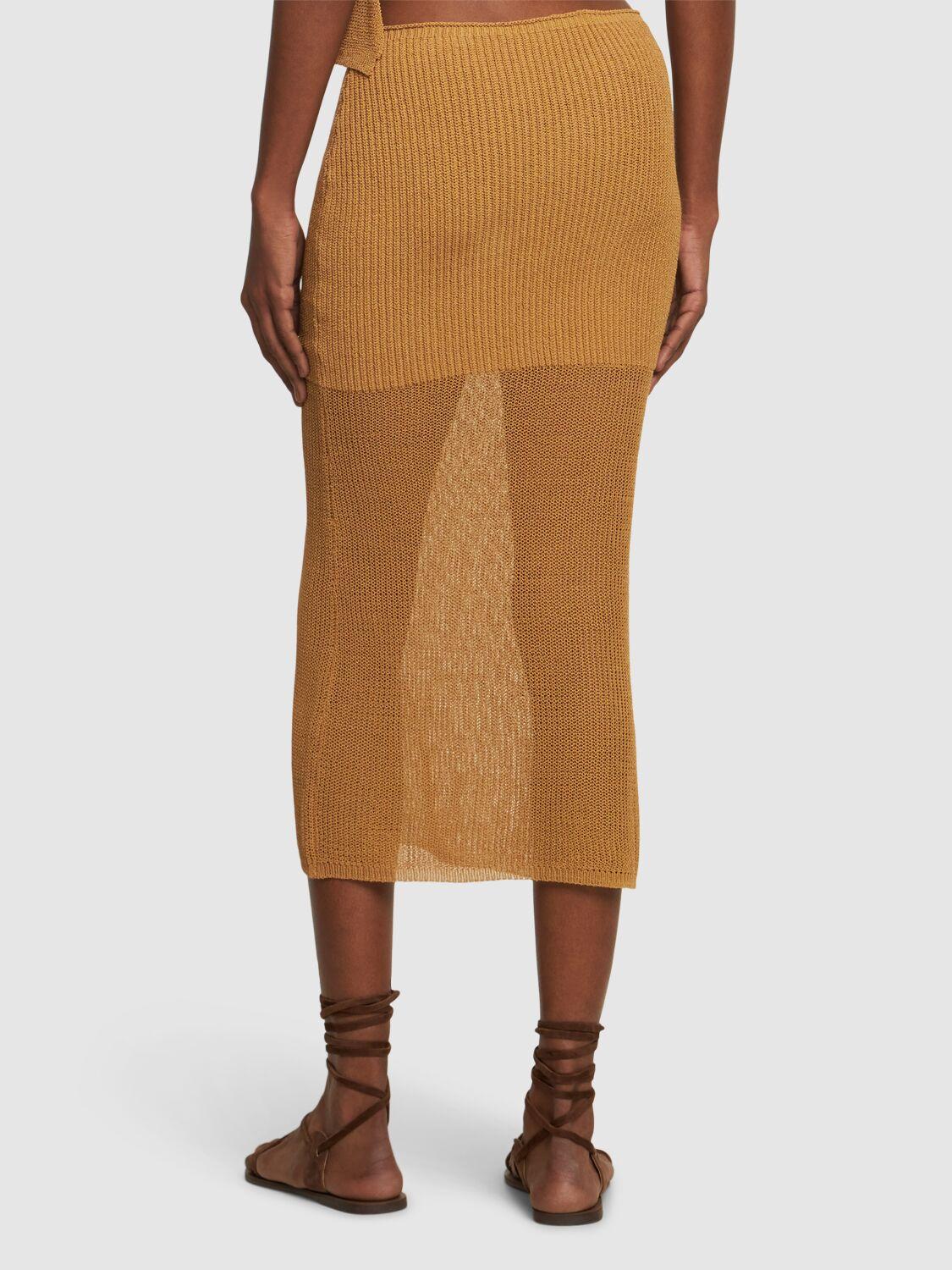 Cotton blend knit midi skirt