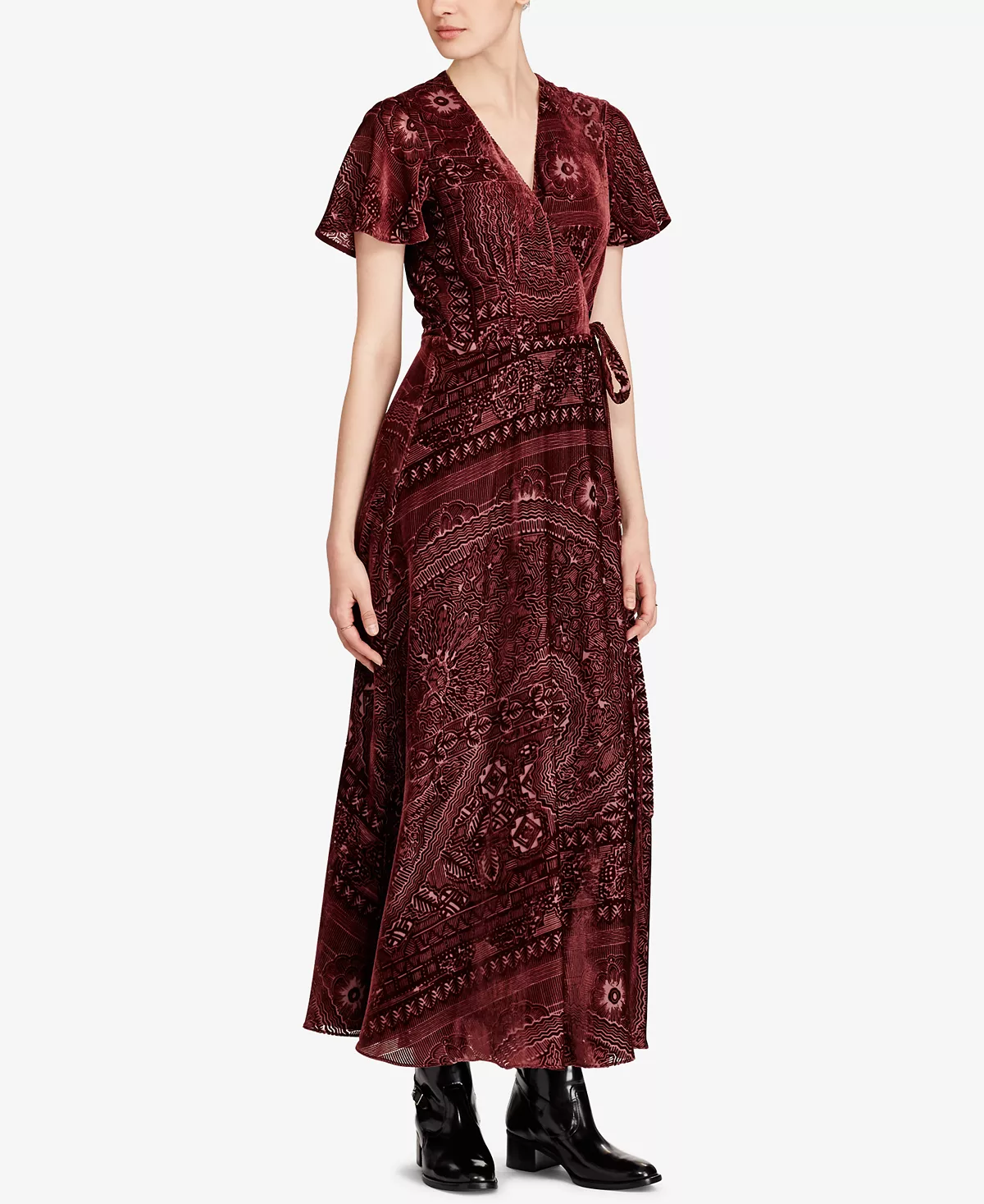 Burn-Out Velvet Wrap Maxi Dress