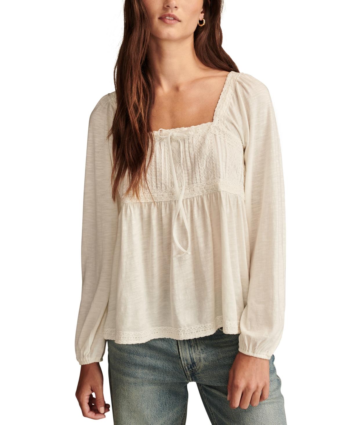 Women's Lace-Trim Pintucked Knit Top