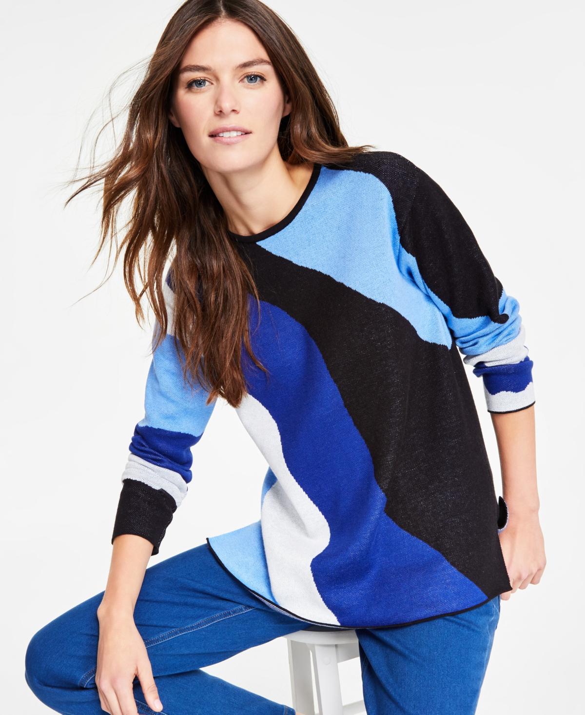 Women's Colorblocked Waves Round-Neck Sweater