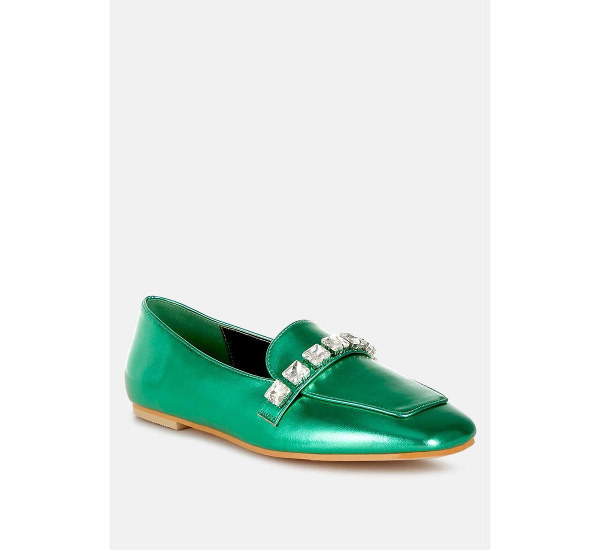 Celosia Metallic Diamante Strap Loafers