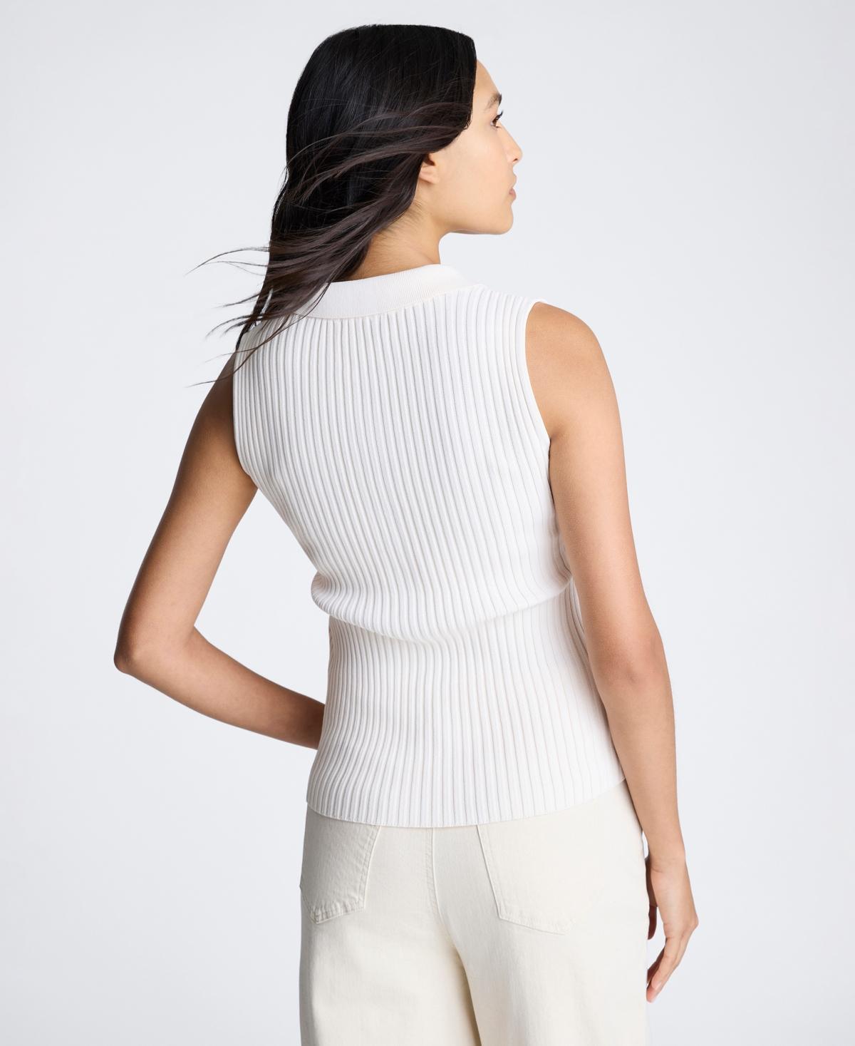 Women's Sleeveless Rib-Knit Polo Sweater