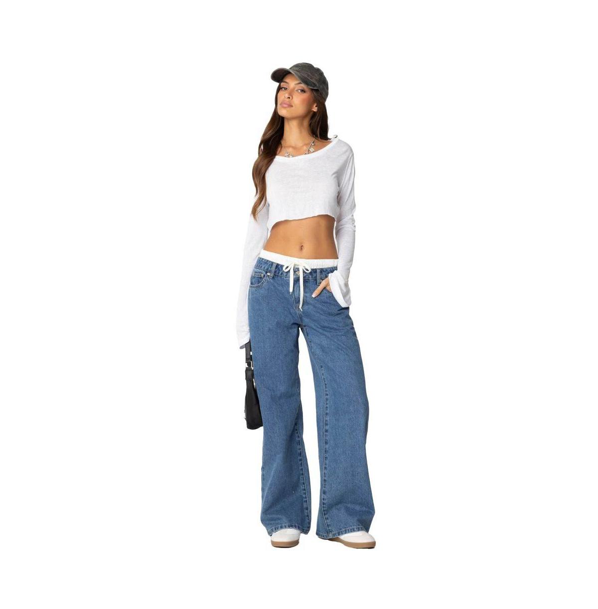 Women's Drawstring Boxer Detail Jeans