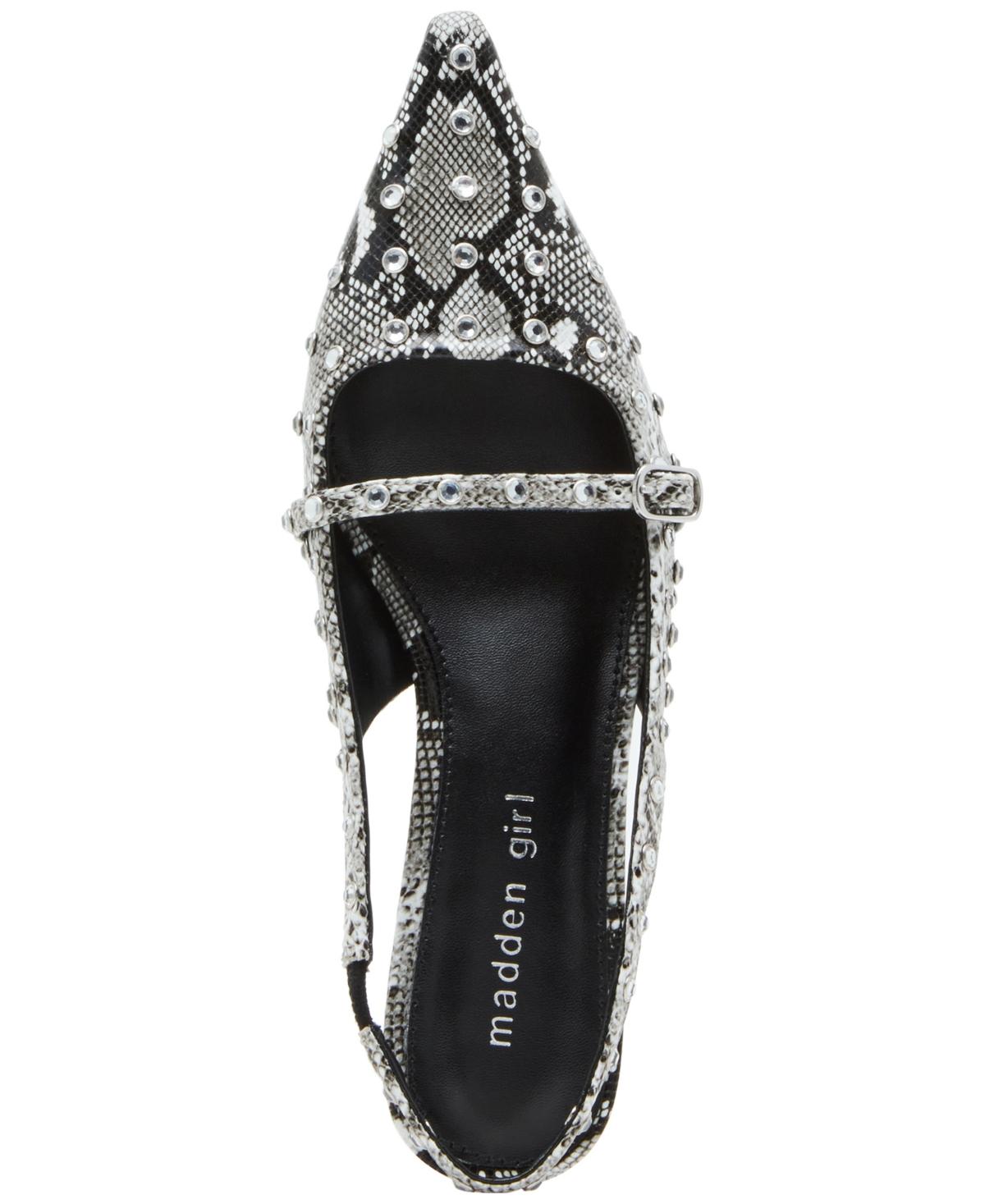 Krystall Rhinestone Pointed-Toe Slingback Kitten-Heel Pumps