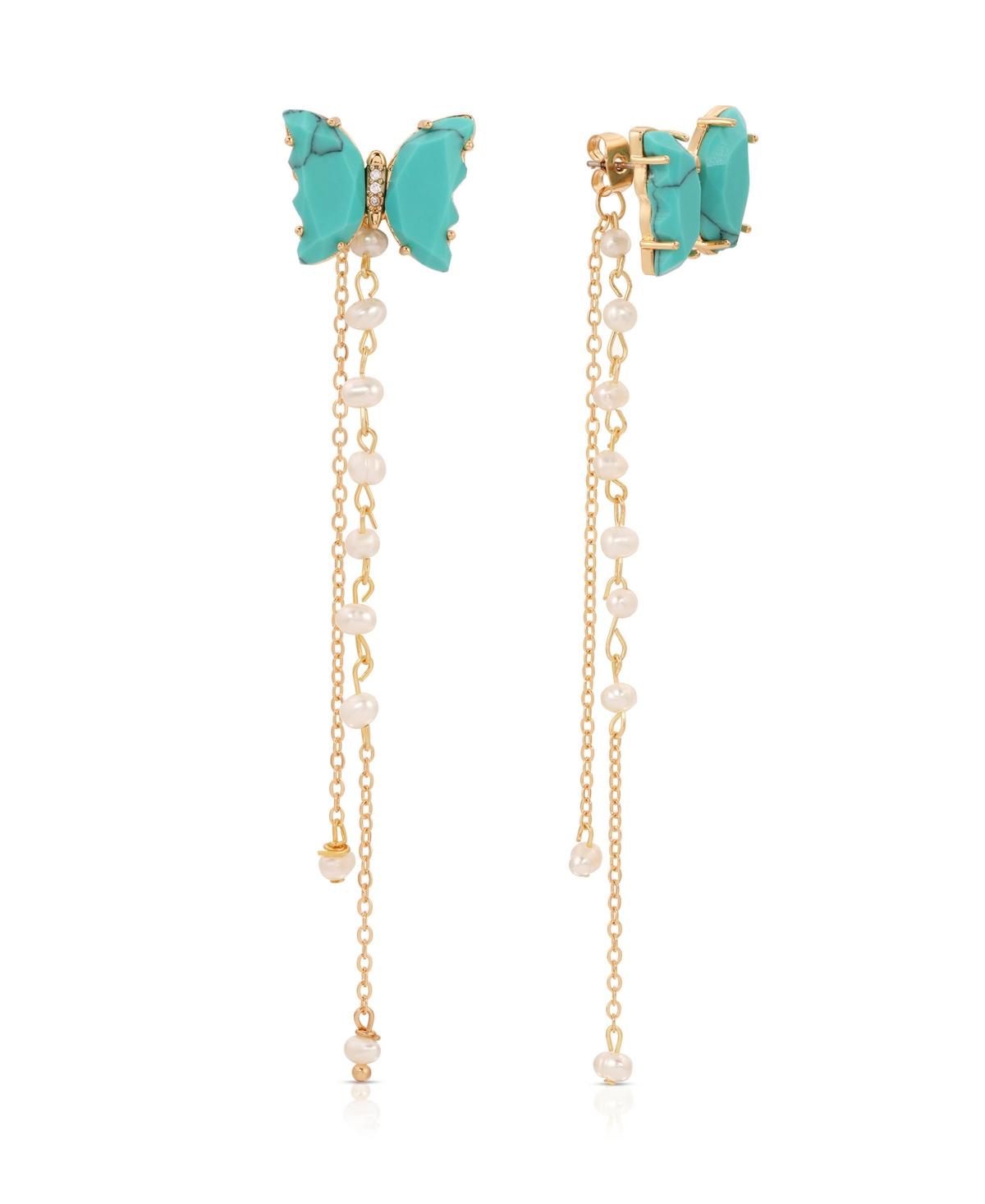 Turquoise Butterfly Freshwater Pearl Chain Dangle Earrings