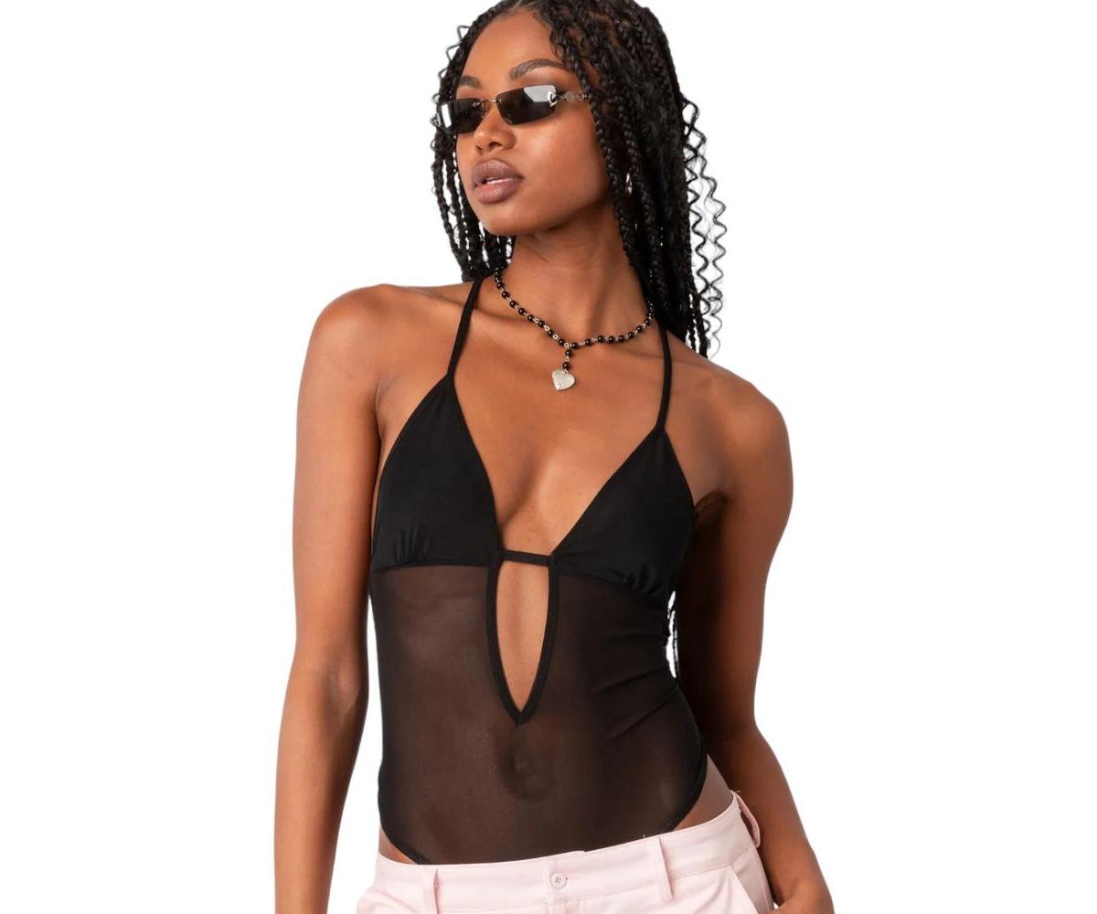 Women's Alva Open Back Sheer Mesh Bodysuit