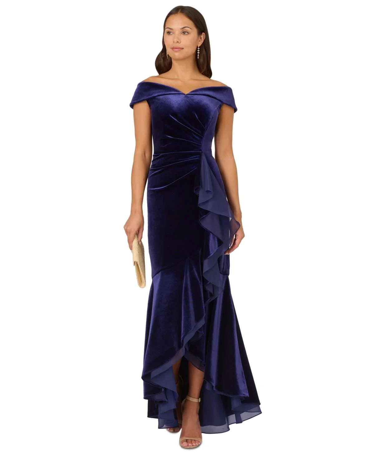 Women's Off-The-Shoulder Organza-Trim Velvet Gown 