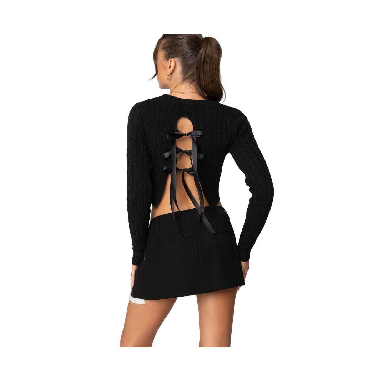 Women's Bow Back Cropped Cable Knit Sweater