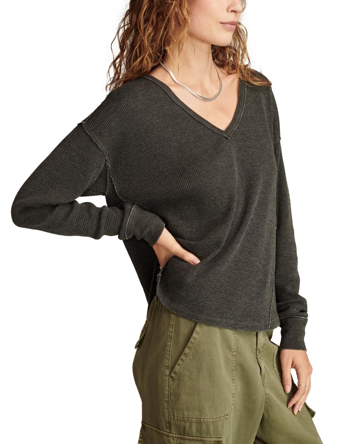 Women's Cotton V-Neck Long-Sleeve Top