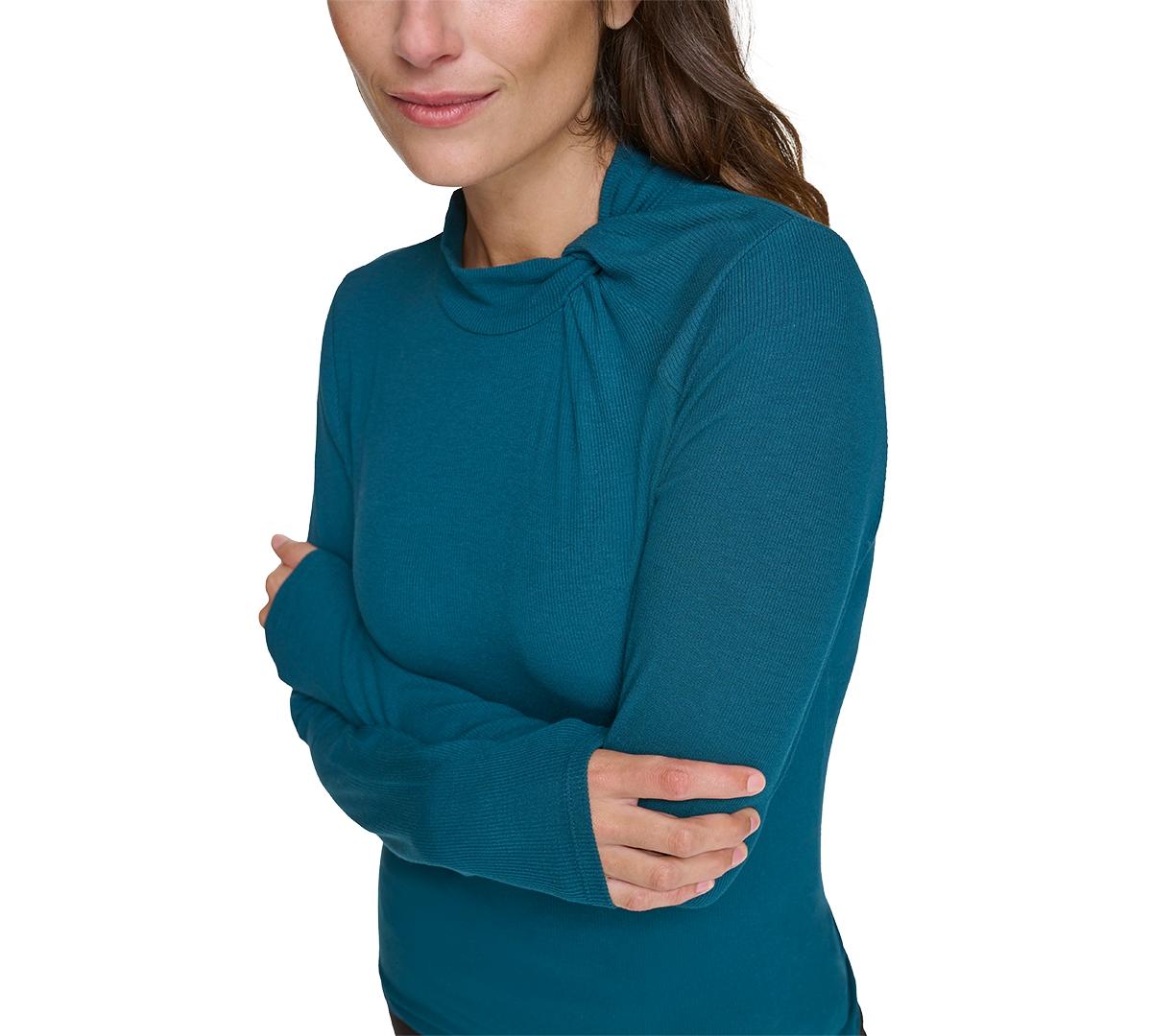 Women's Ribbed Twist-Neck Pullover Top