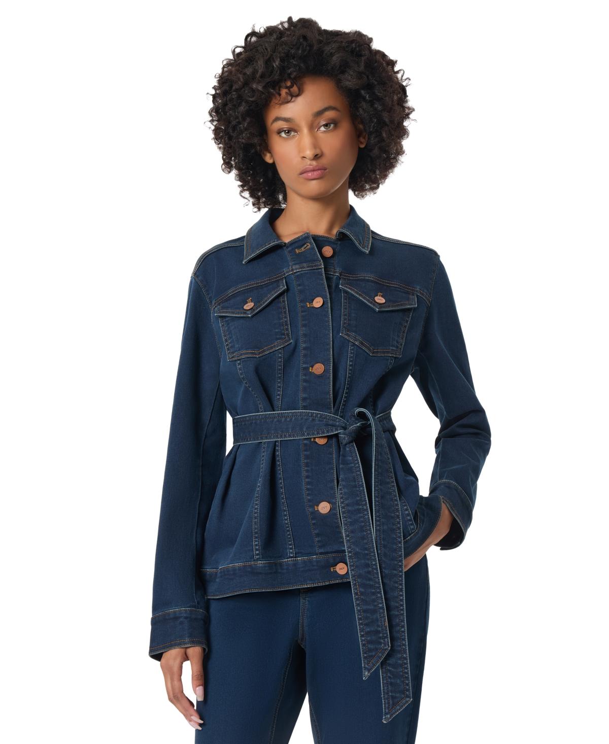 Petite Belted Button-Front Trucker Jacket