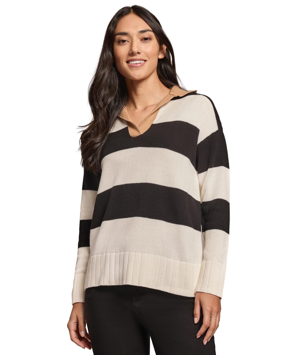 Women's Colorblocked Stripes Polo Sweater