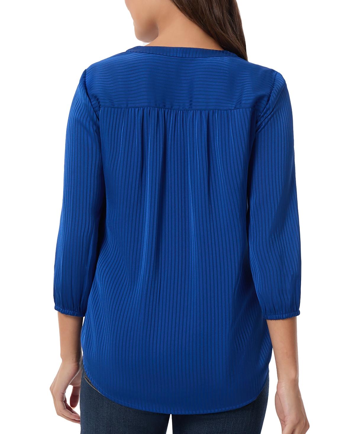 Petite Striped Blouson-Sleeve V-Neck Blouse