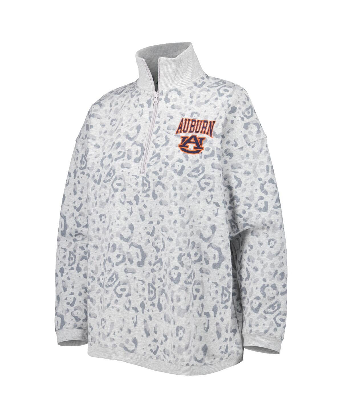 Women's Heather Gray Auburn Tigers Leopard Quarter-Zip Sweatshirt