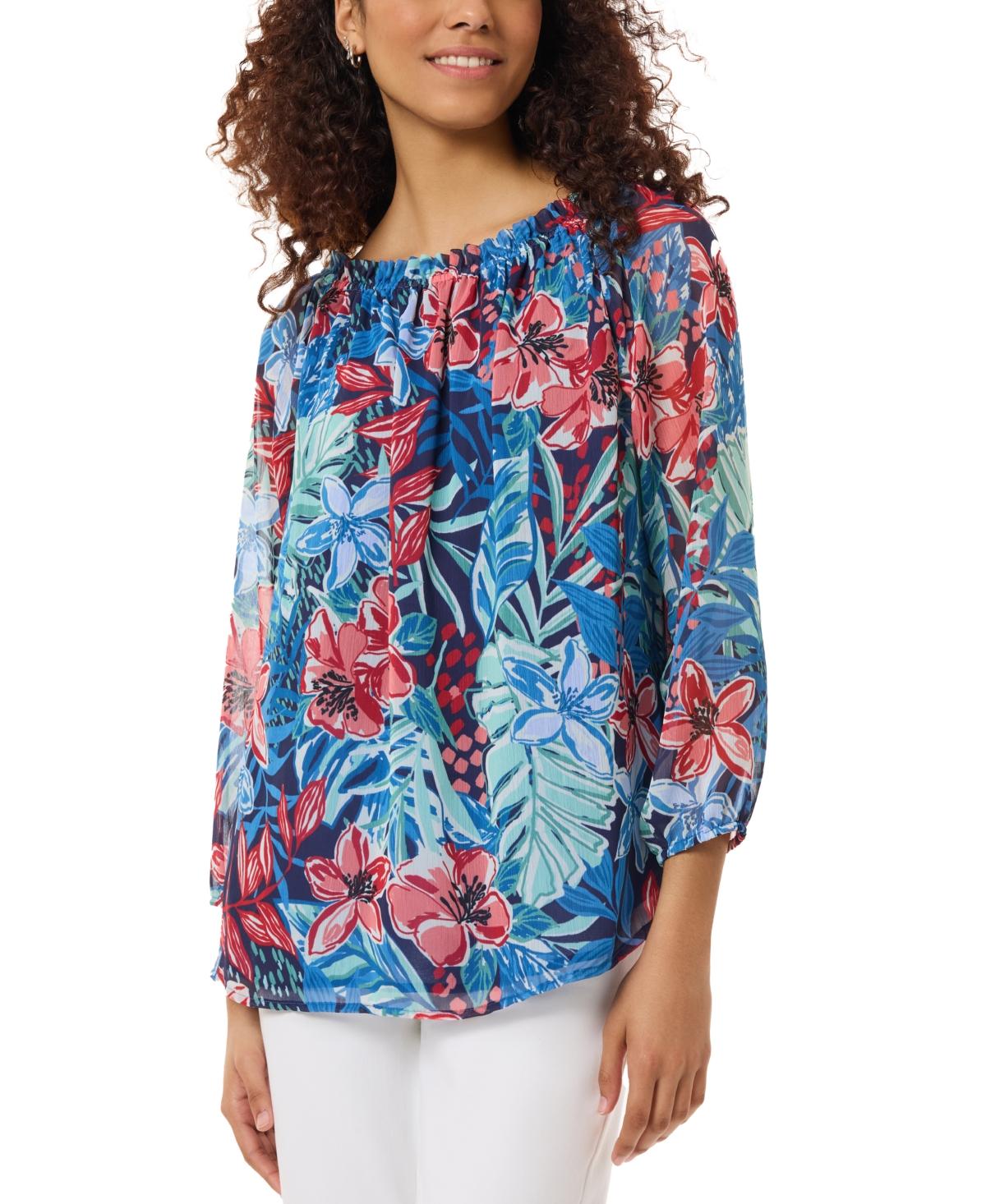 Petite Smocked-Neck Floral-Print Top