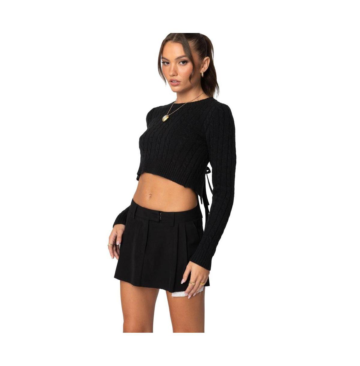 Women's Bow Back Cropped Cable Knit Sweater