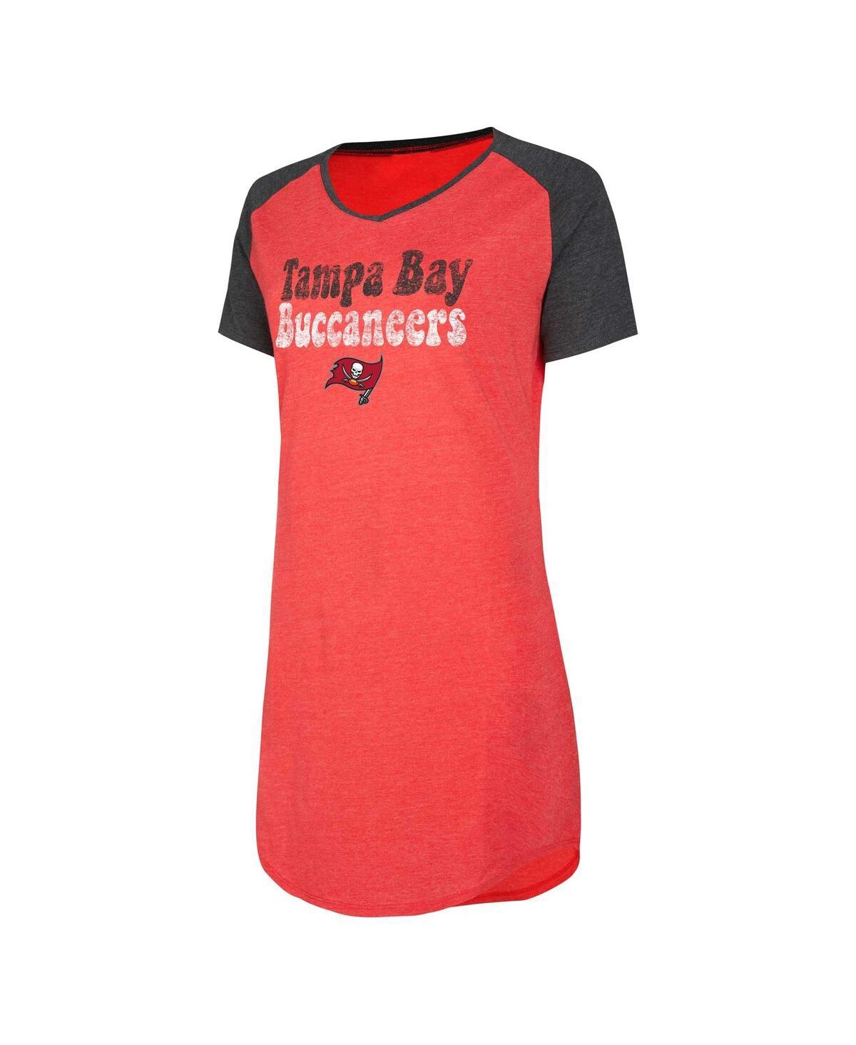 Women's Red, Black Distressed Tampa Bay Buccaneers Raglan V-Neck Nightshirt