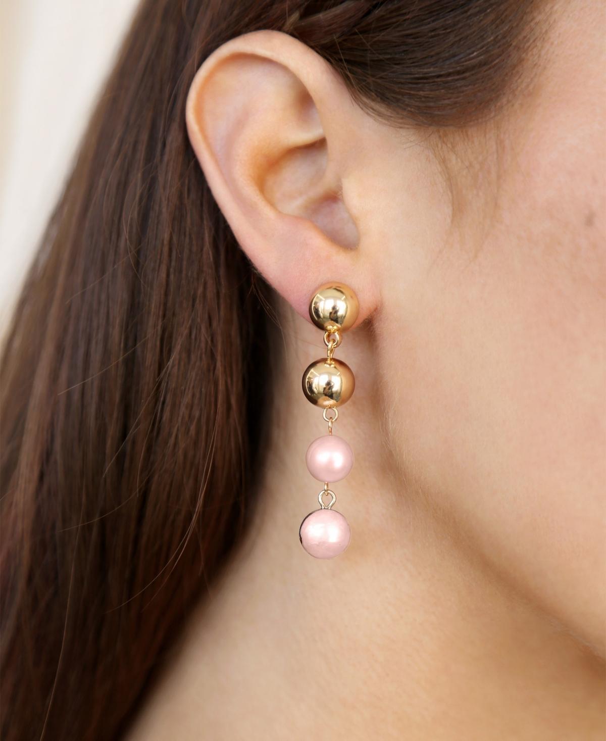 Pink Freshwater Pearl Gold Drop Earrings