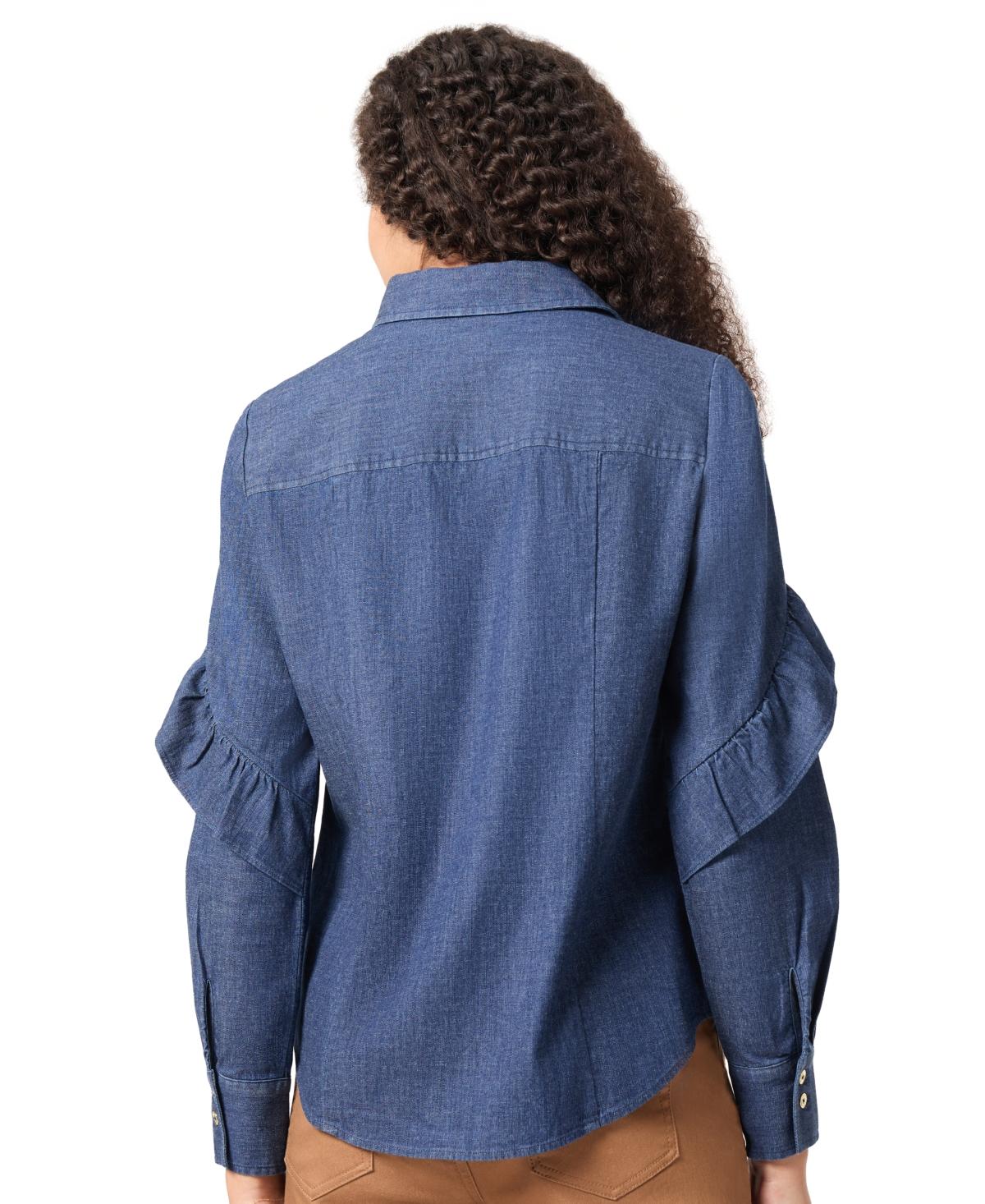 Women's Ruffled-Sleeve Button-Down Collared Shirt