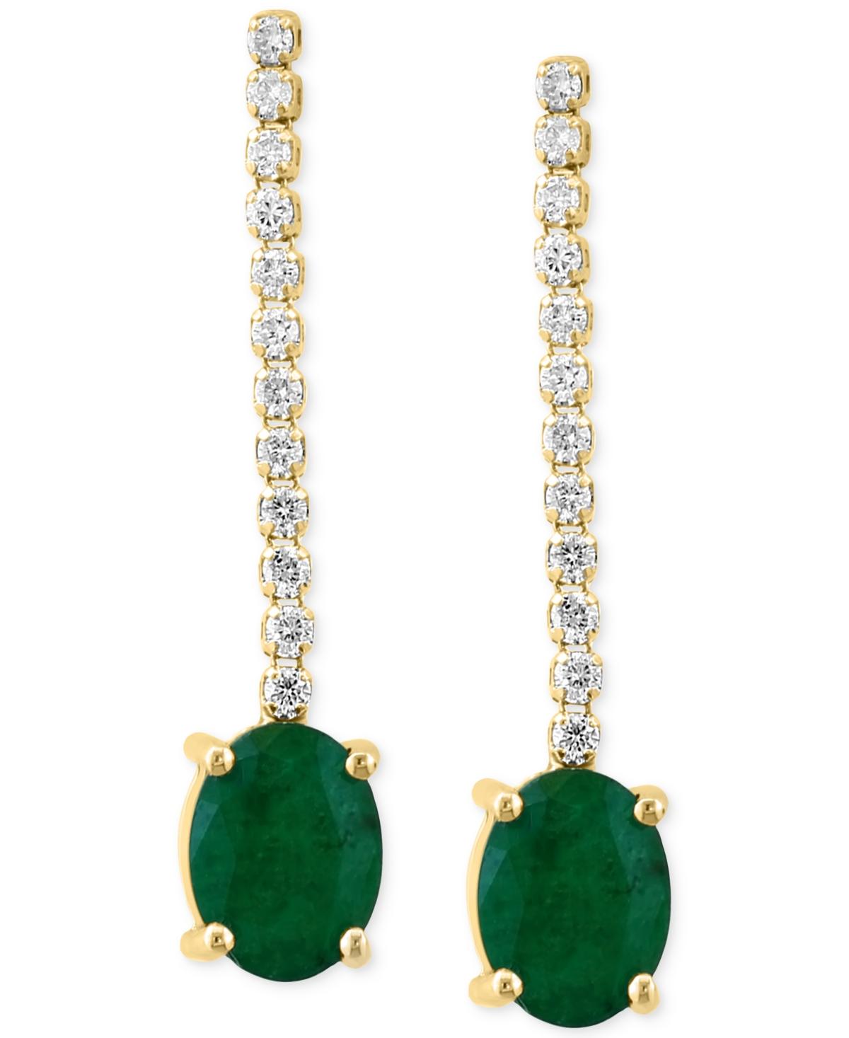 EFFY® Emerald (2-1/4 ct. t.w.) & Diamond (1/3 ct. t.w.) Chain Drop Earrings in 14k Gold