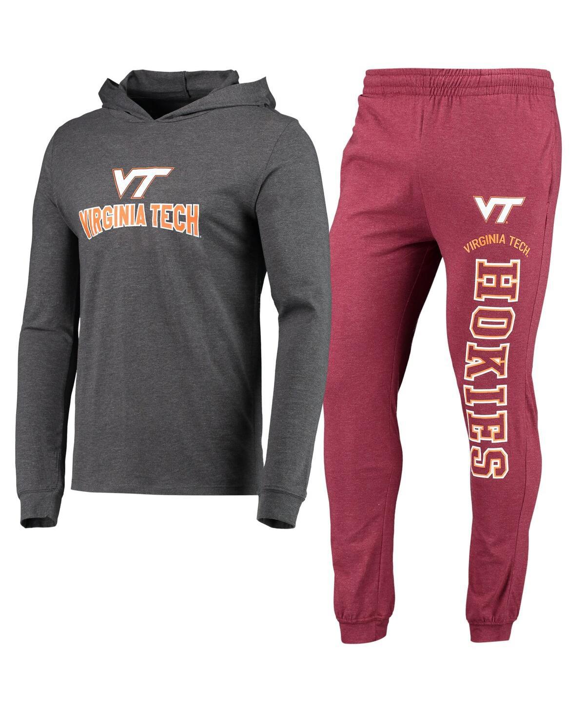 Men's Maroon, Heather Charcoal Virginia Tech Hokies Meter Long Sleeve Hoodie T-shirt and Jogger Pajama Set