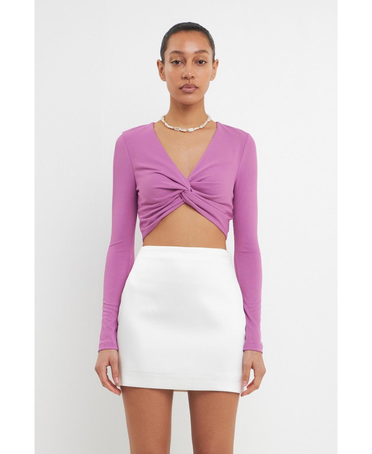 Women's Front Twist Cropped Long Sleeve Top