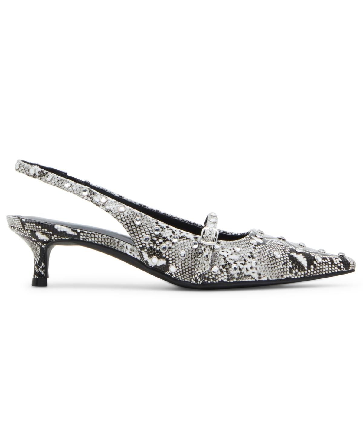 Krystall Rhinestone Pointed-Toe Slingback Kitten-Heel Pumps