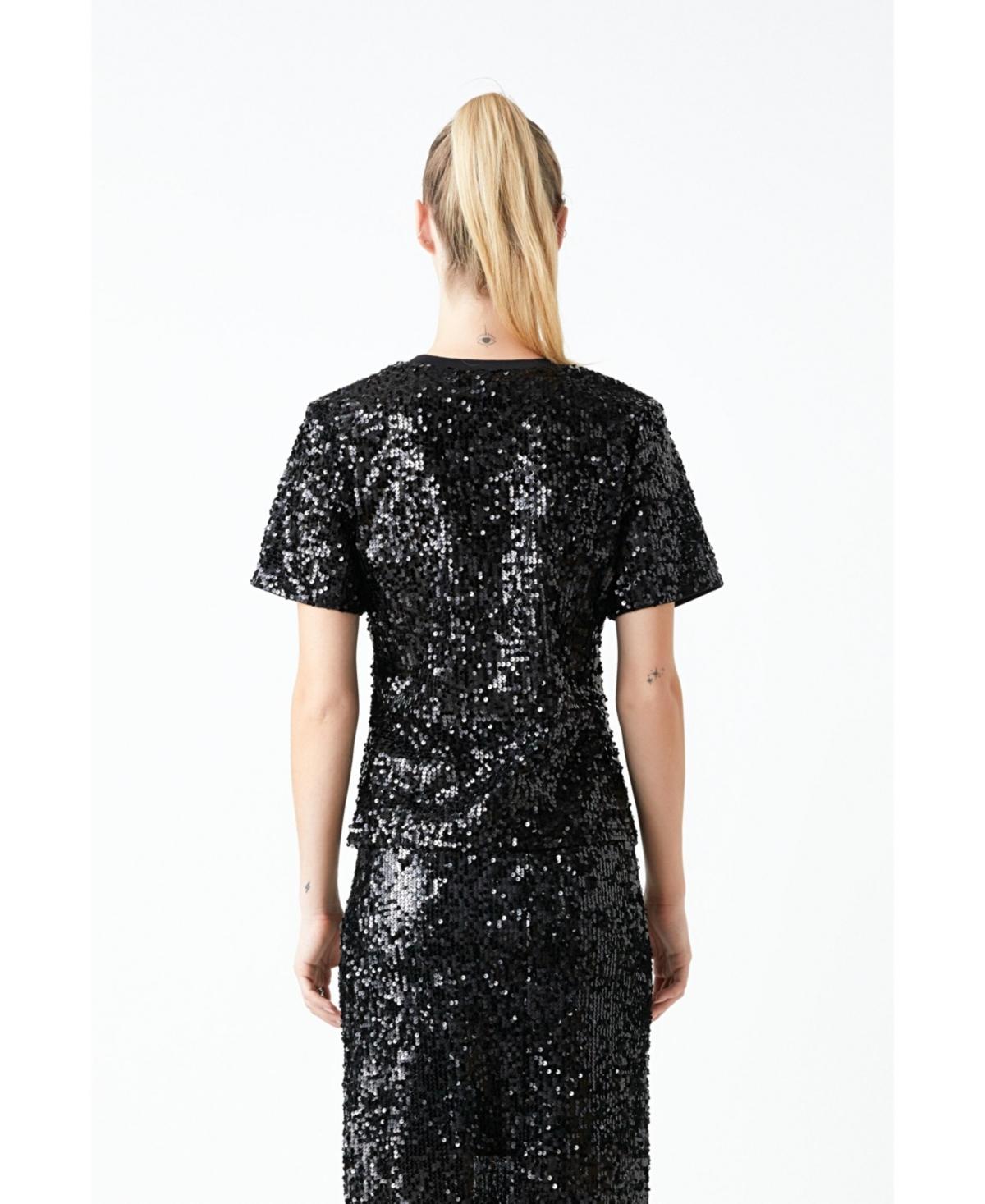 Women's Sequin Shoulder Padded Top