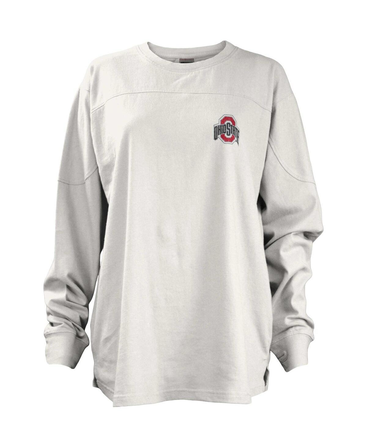 Women's White Ohio State Buckeyes Pennant Stack Oversized Long Sleeve T-shirt