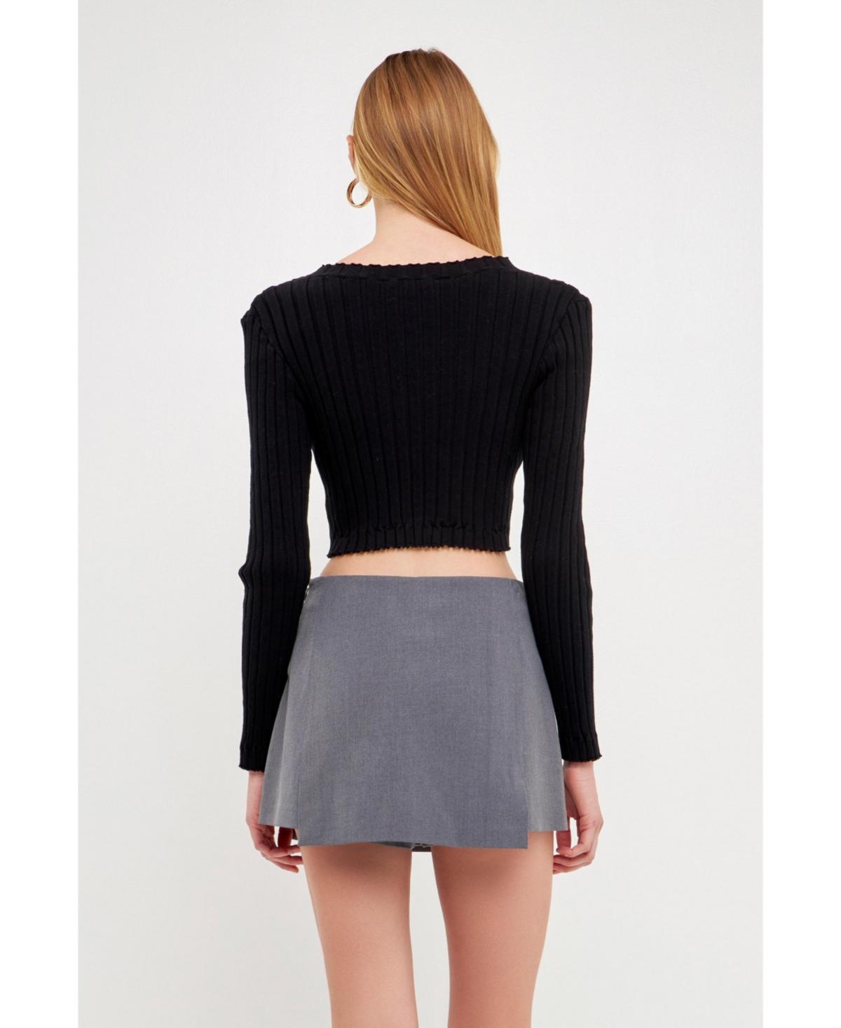 Women's Long Sleeve Ruffled Knit